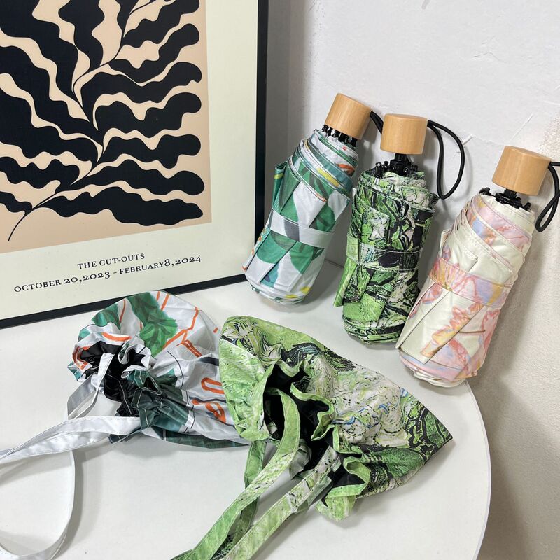 Double-sided Printed 50% Fold Women's Bag Umbrella Double Layer Black Glue Sun Protection Umbrella UPF50 Portable 8 Bone Sunny Umbrella