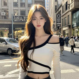 TZ4858秋冬独特别致黑白拼色镂空斜肩打底衫女内搭设计感短款上衣
