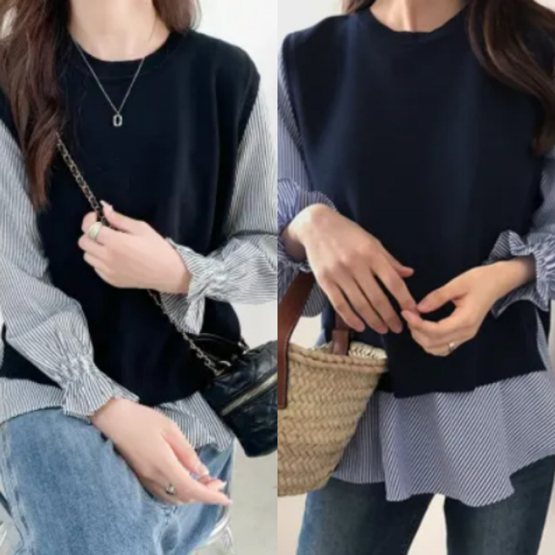5-Color Korean and Japanese Foreign Orders Hot-Selling Autumn and Winter New Two-Piece Knitted Sweater Suit Tops and Shirts for Women