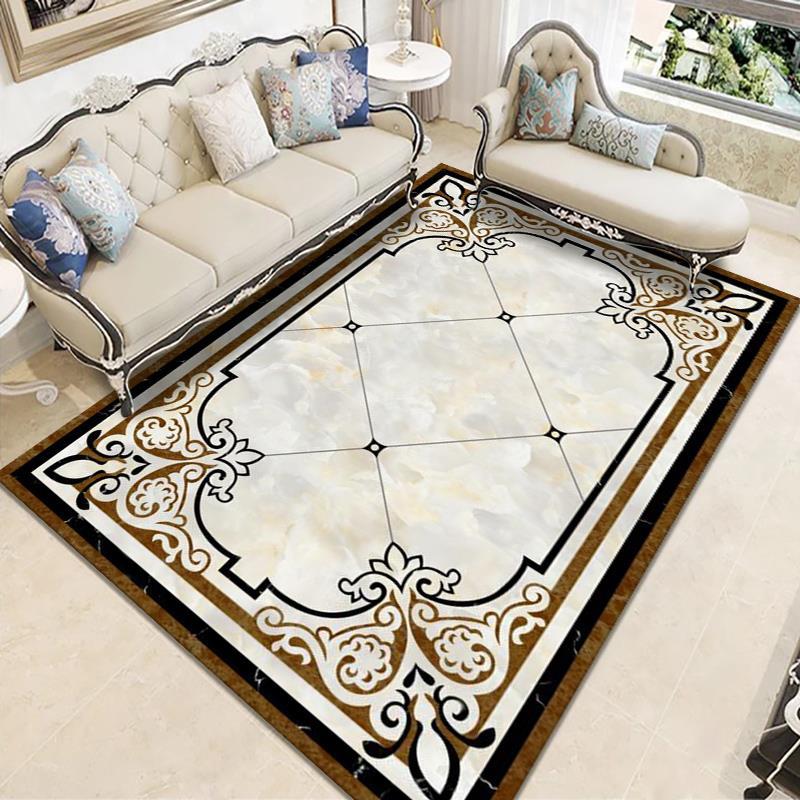 Alfombra de estilo europeo retro para sala de estar, alfombra para sofá y mesa de centro, alfombra de terciopelo cristalino, alfombra resistente al desgaste y de fácil cuidado para estudio.