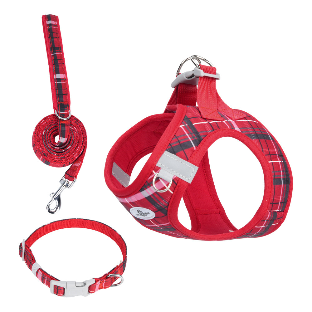 Conjunto de cinturón de pecho de cuadrillas clásicas para perros pequeños INS viento cómodo viaje tela de malla anti-desprendimiento conjunto de tracción de mascotas
