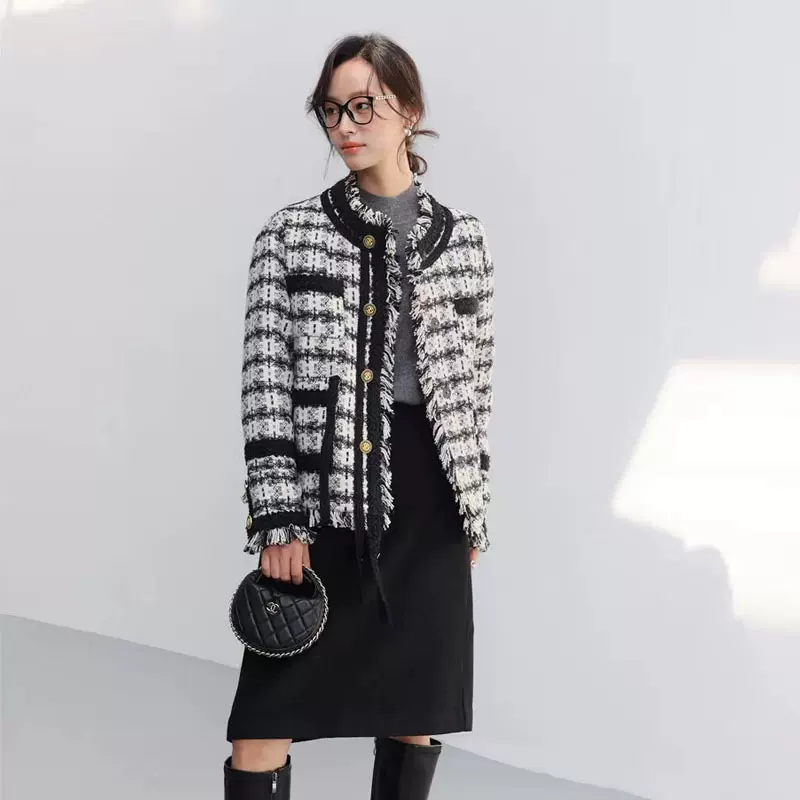 财阀金既视感!90白鹅绒 编织粗花呢小香外套 冬