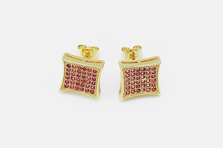 Square Pattern Exquisite Fashion Gold-plated Zircon Stud Earrings Square Stud Earrings Cross-border Supply Exquisite All-match Small Zircon Earrings