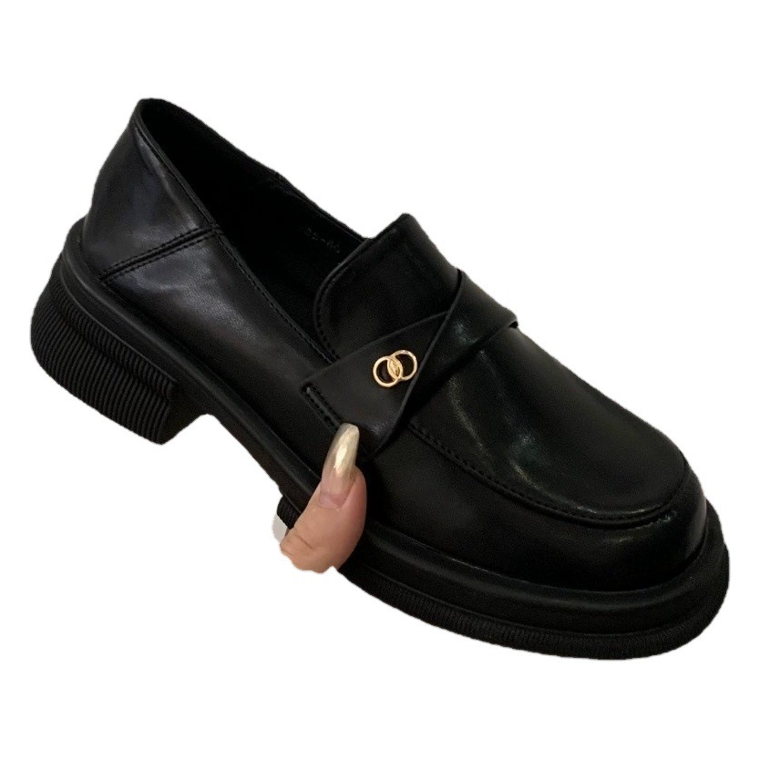 Французская Однослойная обувь Chanel в стиле Lefu на толстой подошве, женская обувь, новинка 2023, черная весенне-осенне-зимняя кожаная обувь в британском стиле