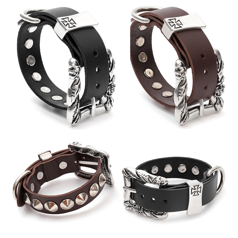 European and American Exaggerated Punk Style Rivet Cowhide Bracelet Personalized Non-mainstream Rock Spike Men's Leather Bracelet