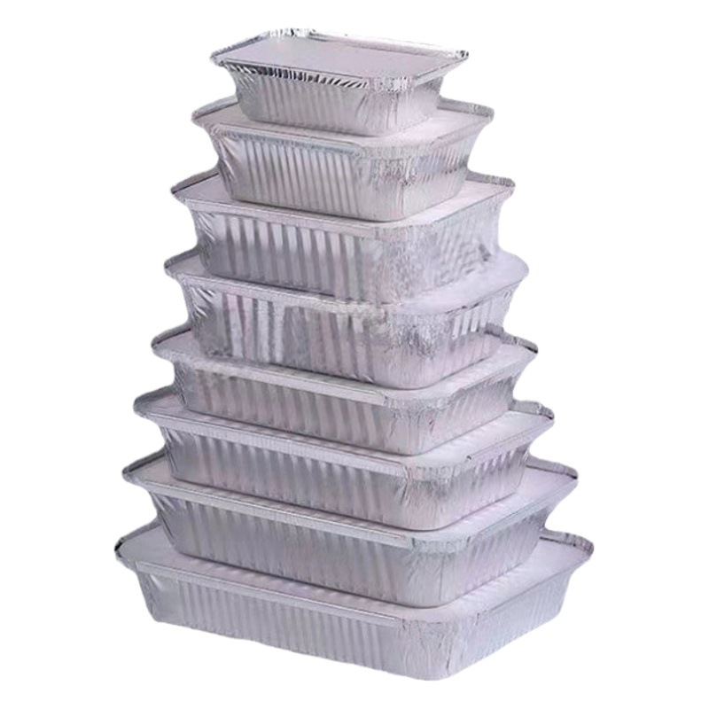 Thickened tin paper box rectangular with lid packing box barbecue tin paper plate disposable tin paper bowl aluminum foil lunch box wholesale