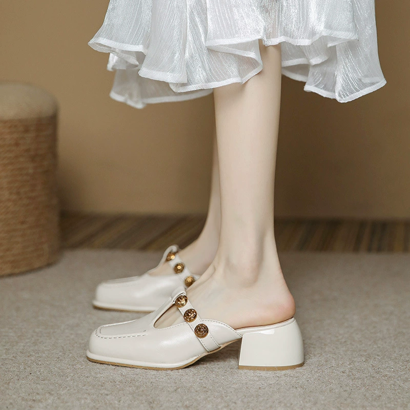 Женские летние мюли с открытым носком 713-2 для повседневной носки на улице, в французском стиле, повседневные, 2025, полуботинки