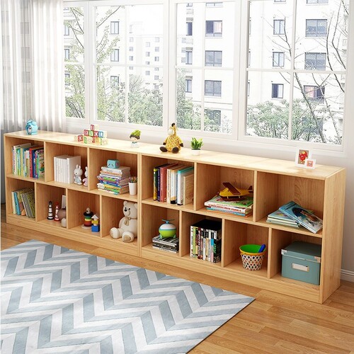 Bookshelf household bookcase simple floor-standing lattice cabinet storage cabinet living room bedroom low cabinet storage rack multi-layer bay window cabinet