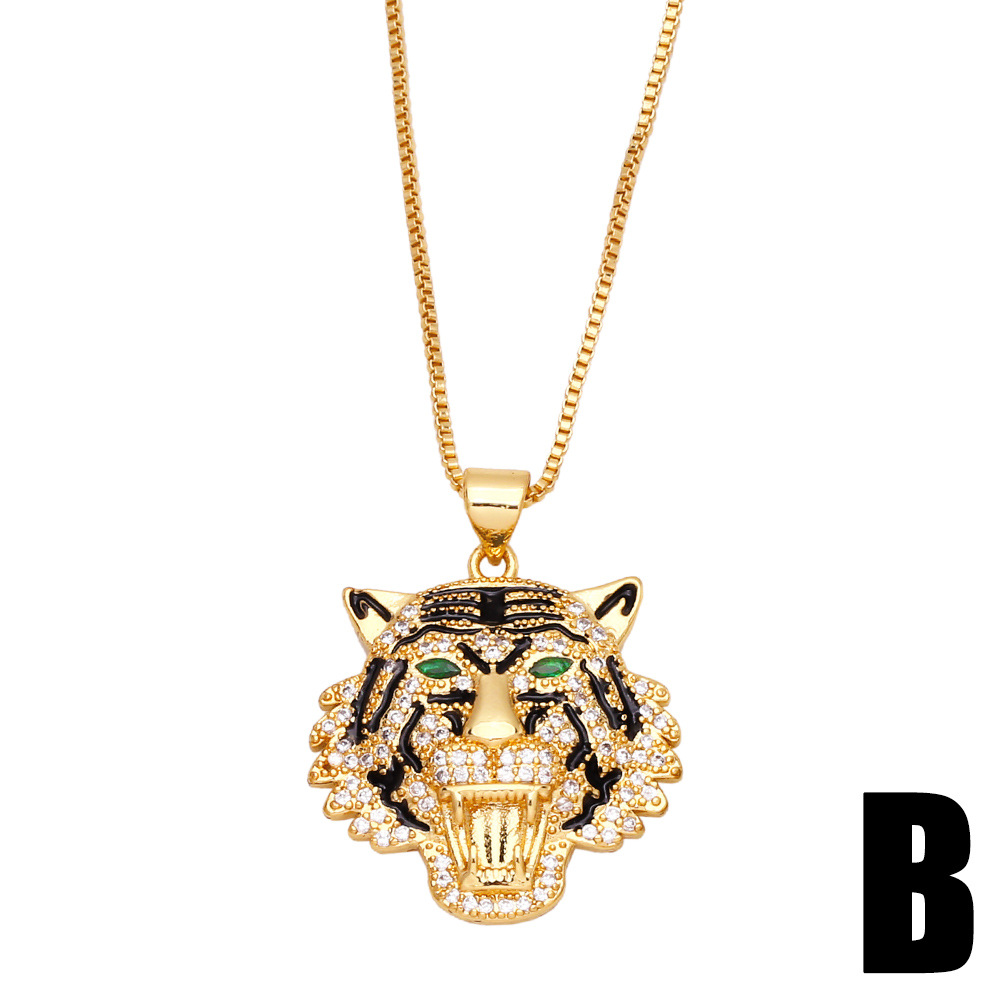 fashion punk style three-dimensional full diamond painting oil tiger head leopard pendant copper nec