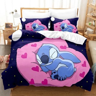 Foreign Trade Home Textile Cross-border Three-piece Love Cartoon Stitch Digital Printing Pillowcase Bedding Amazon