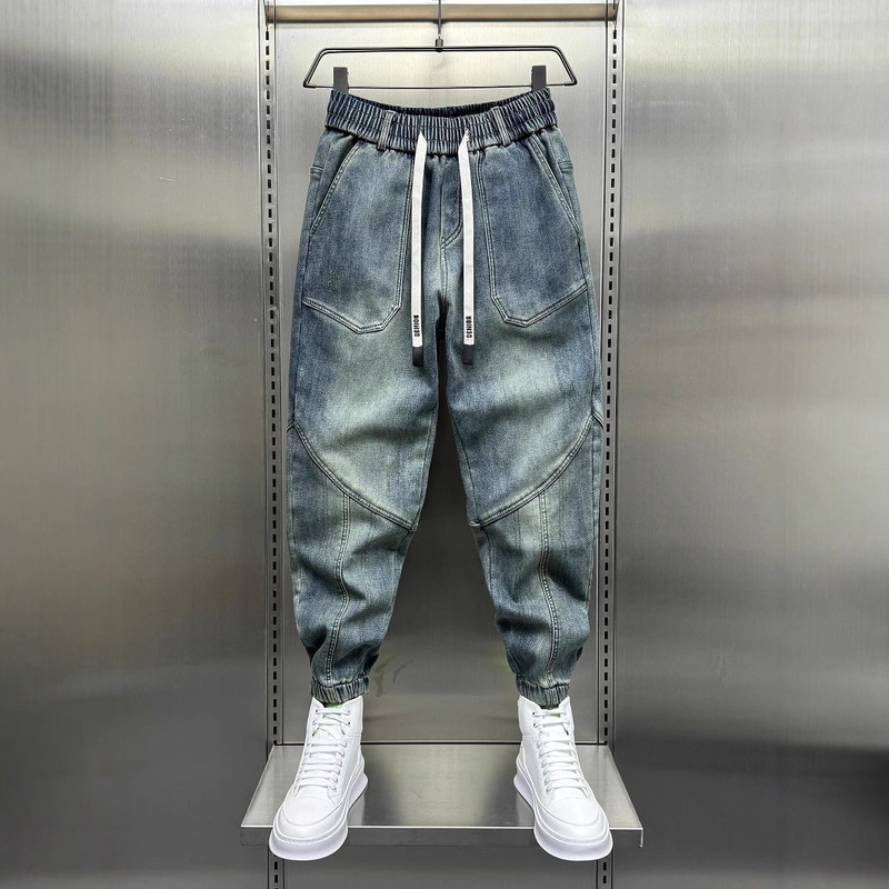 2024 New High-end Old Pants Jeans Men's Trendy Brand Cropped Pants Spring and Autumn Trendy American Style Trendy Trousers