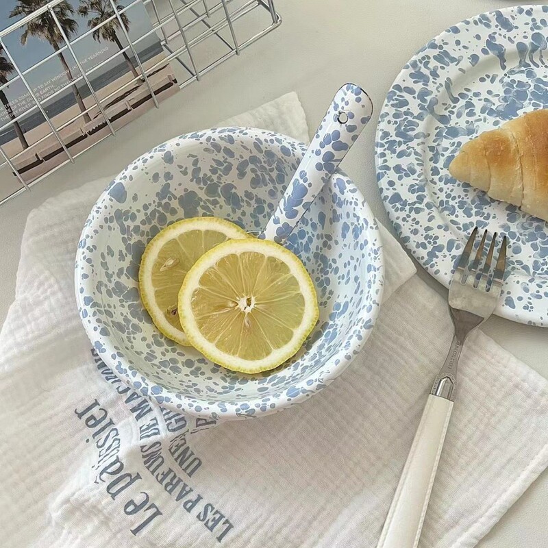 Splash Ink Enamel Vintage Dinner Plate South Korea Ins Blogger Same Style Tableware suit Household Yogurt Salah Bowl Coffee Cup