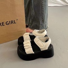超厚底魔术贴凉鞋2025夏季新款外贸百搭凉鞋小个子增高休闲女凉鞋