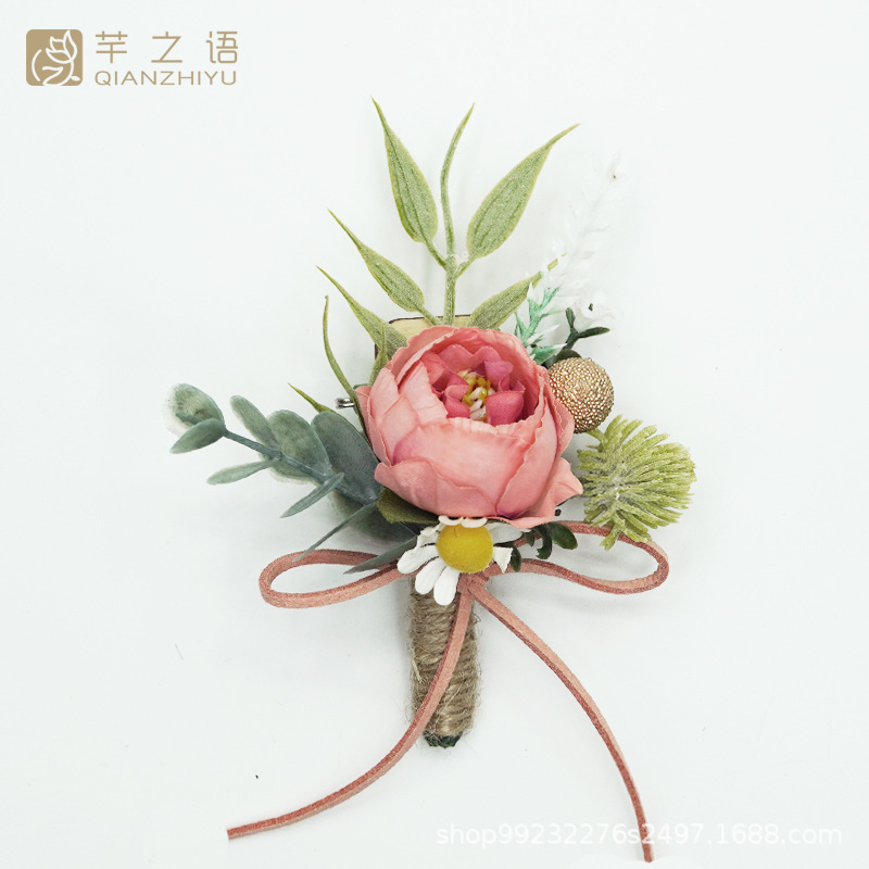 亞馬遜手工仿真結(jié)婚小牡丹胸花歐式伴娘婚禮伴郎迎賓嘉賓森系襟花