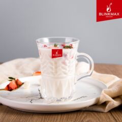 Lizun Milk Cup Creative Transparent Engraved Glass Breakfast Oat Handle Cup Coffee Shop Juice Thickened Flower Tea Cup