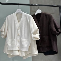 FOG SACAI 25秋款拼接针织开衫宽松休闲短袖外套百搭显瘦中袖上衣