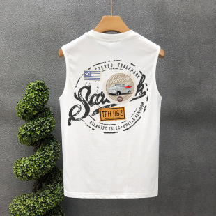 Sleeveless Vest Men's Summer Fashion Brand Fitness Sports Waistcoat Cotton Base Men's White Short-sleeved T-shirt