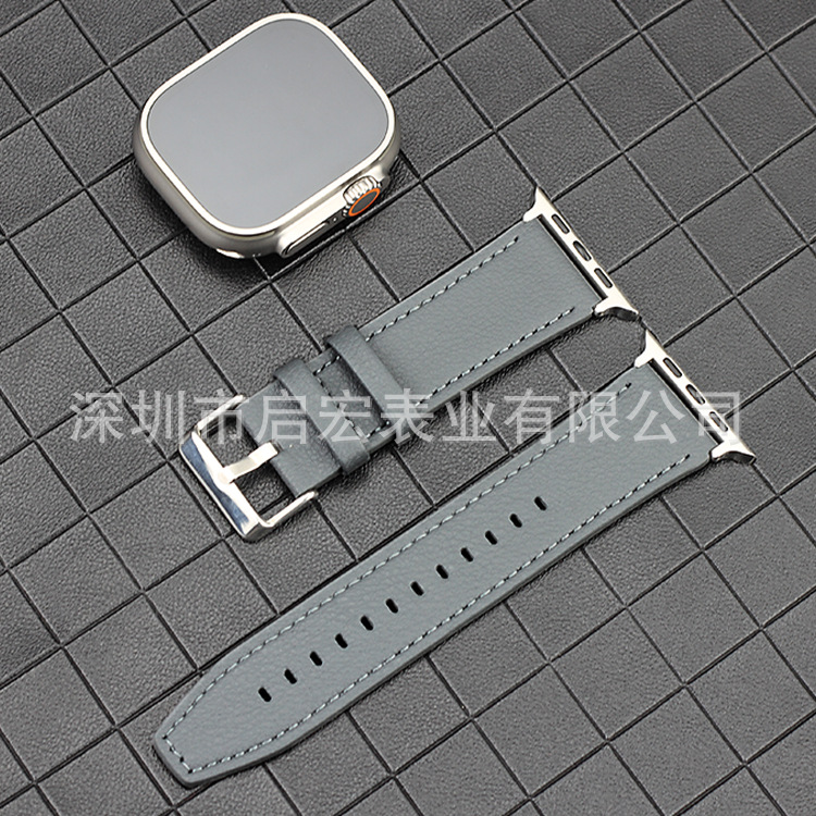 Suitable for Apple Watch New Smart Watch First-Layer Leather Strap Pin Buckle Genuine Leather Watch Strap