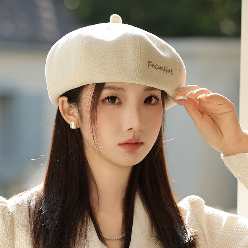 春秋新款刺绣贝雷帽韩系百搭帽子女款显脸小画家帽户外休闲八角帽|undefined