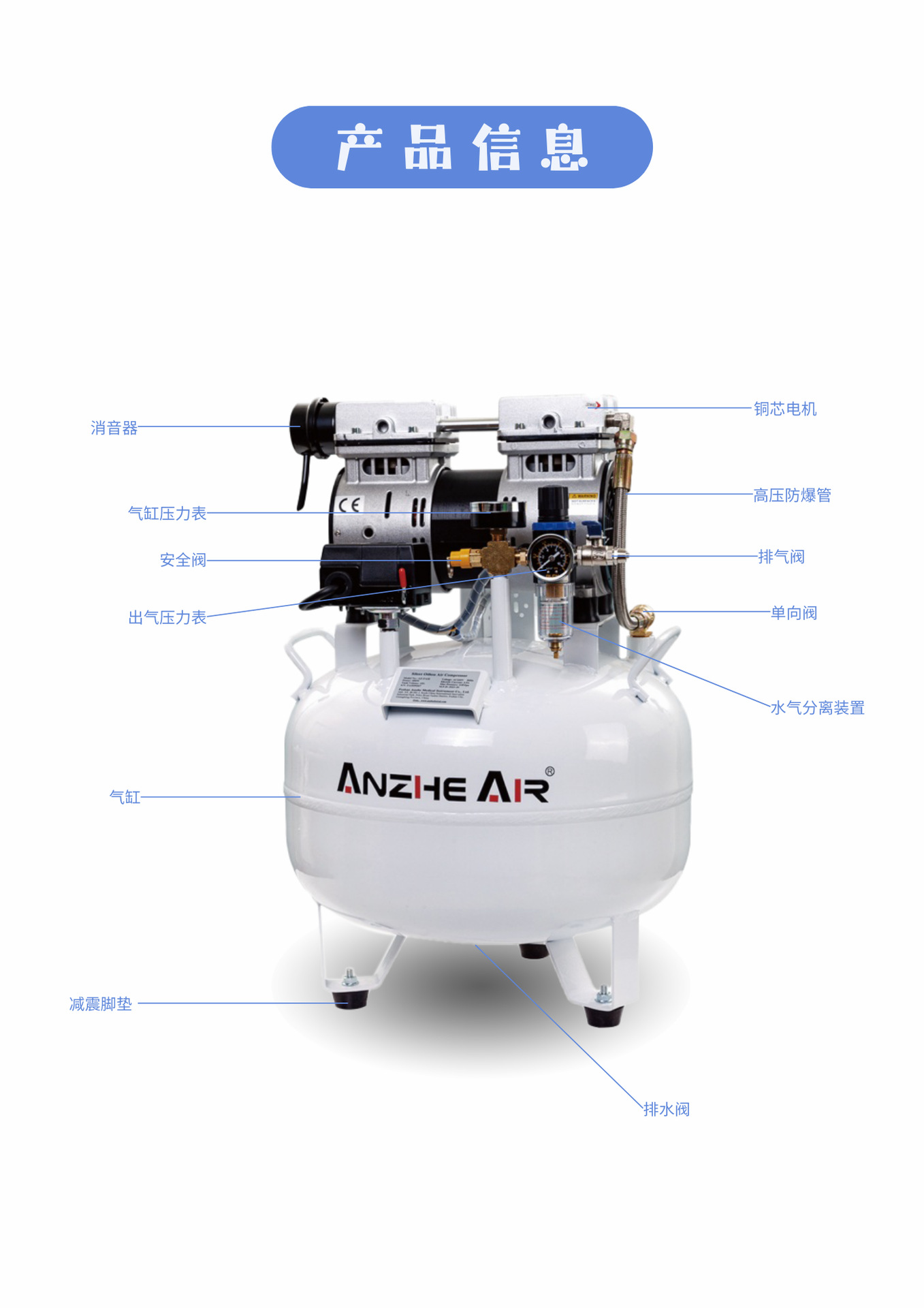 Dental Air Compressor One-To-One Medical Oil-Free Silent Air Compressor Dental Chair Air Pump for Medical Use