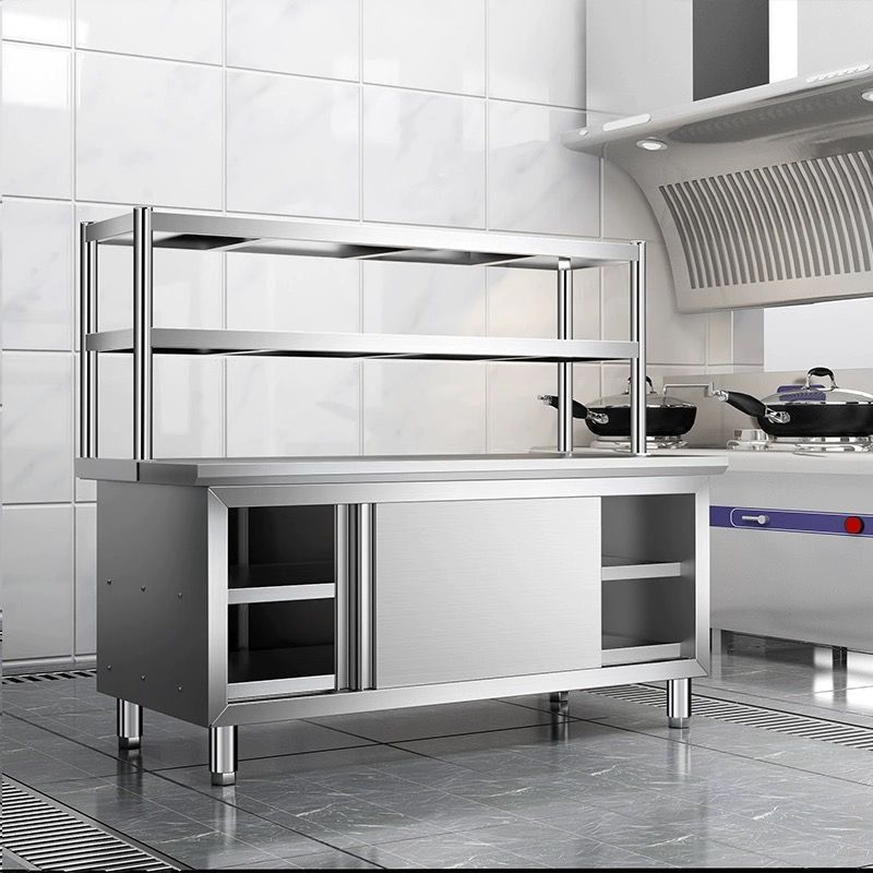 304不锈钢工作台厨房橱柜商用餐饮店桌子家用作台推拉门置物架