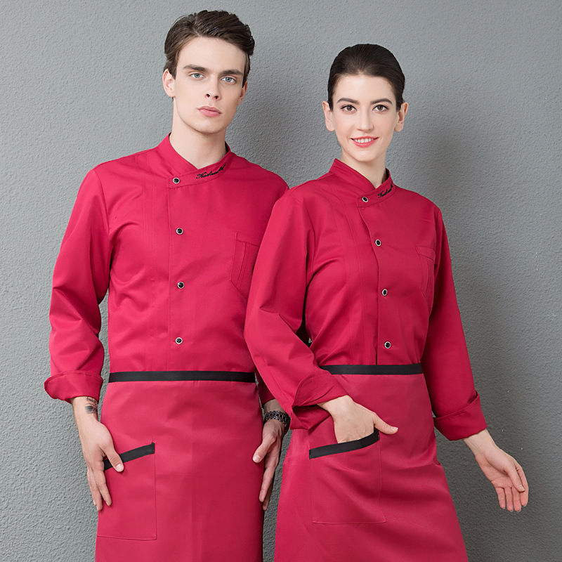 (2개) 단색 한국 스타일 간단한 기모노 칼라 알파벳 칼라 요리사 옷 긴 소매 레스토랑 작업 옷 레스토랑 요리사 의류
