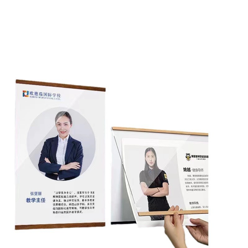 Marco de fotos de madera de nuez marco de pared colgante a4 marco de exhibición empleado a3 marco de exhibición de maestros de madera magnética sin perforación