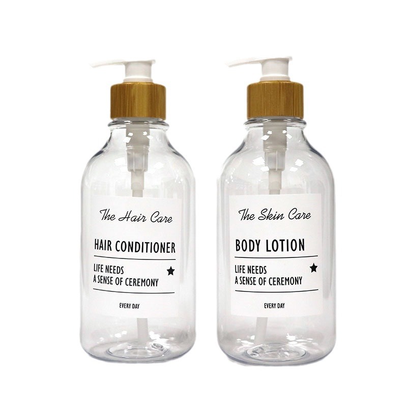 En stock suministro transparente PET limpiador facial sub-botella 500ml crema de baño botella vacía champú botella de plástico