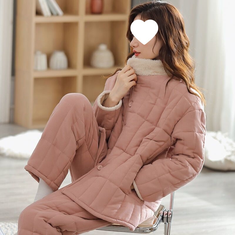 J7H New Three-Layer Quilted Pajamas for Women in Autumn and Winter Pure Cotton Fleece-Lined Thickeneded Quilted Jackets That Can Be Worn as Home Clothes