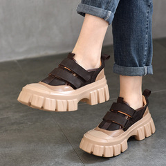 High-end, custom-made chunky-sole casual single-layer shoes for women—small-stature women’s genuine leather shoes, 2024 spring new low-top shoes made of cowhide.