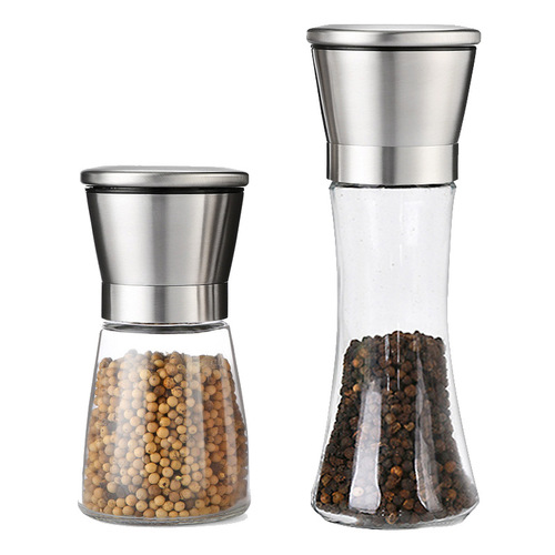 Manual Pepper Grinder, Stainless Steel Sea Salt Spice Grinder, Household Kitchen Utensil Glass Grinder