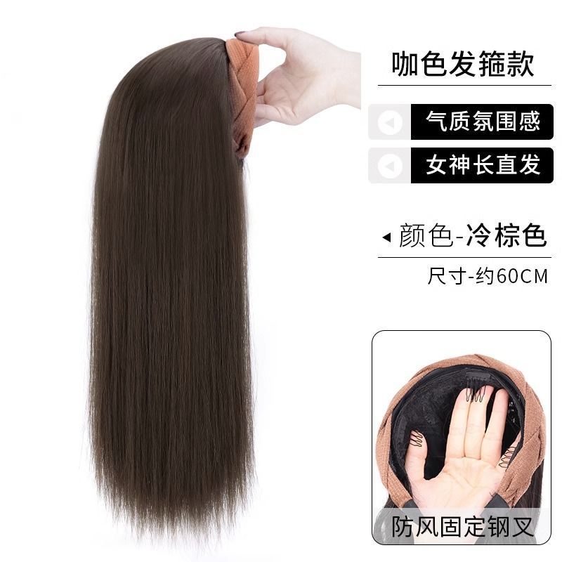 Peruca de cabello de mujer peruca de cabello negro largo recto aumento de cabello fibra química de alta temperatura en forma de U mitad de cabeza cubierta fábrica directa