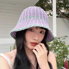 夏季海边出游条纹针织渔夫帽户外出游海边度假遮脸防晒盆帽太阳帽