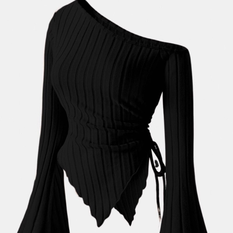 25-Year Elegant Special apricot Painted Shoulder T-Shirt with Asymmetrical Hem Horn Sleeve Halloween Comfortable T-Shirt