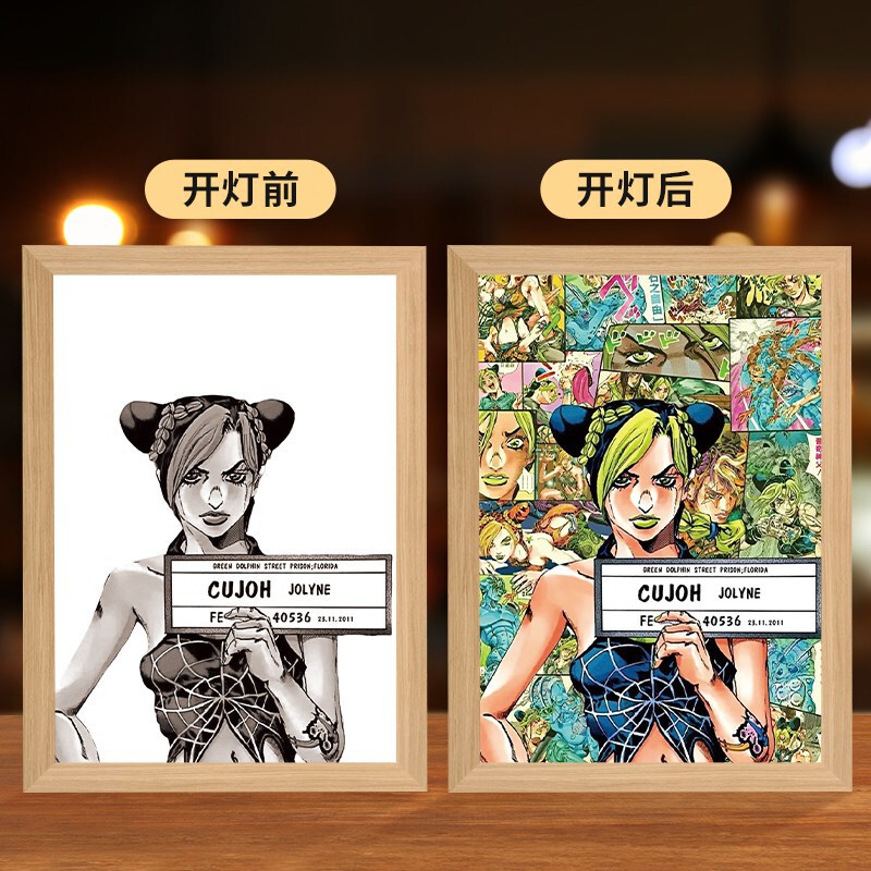 JOJOアニメの照明画の創意二次元のベッドの頭の小さい夜の明かりの木製の額縁の置物の置物の贈り物の発光画|undefined