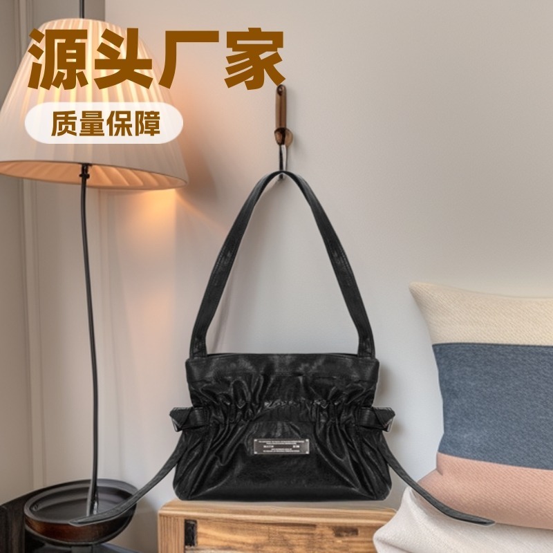 韩国matin新款褶皱托特包女kim小众跨境贝壳包休闲单肩斜挎腋下包|undefined