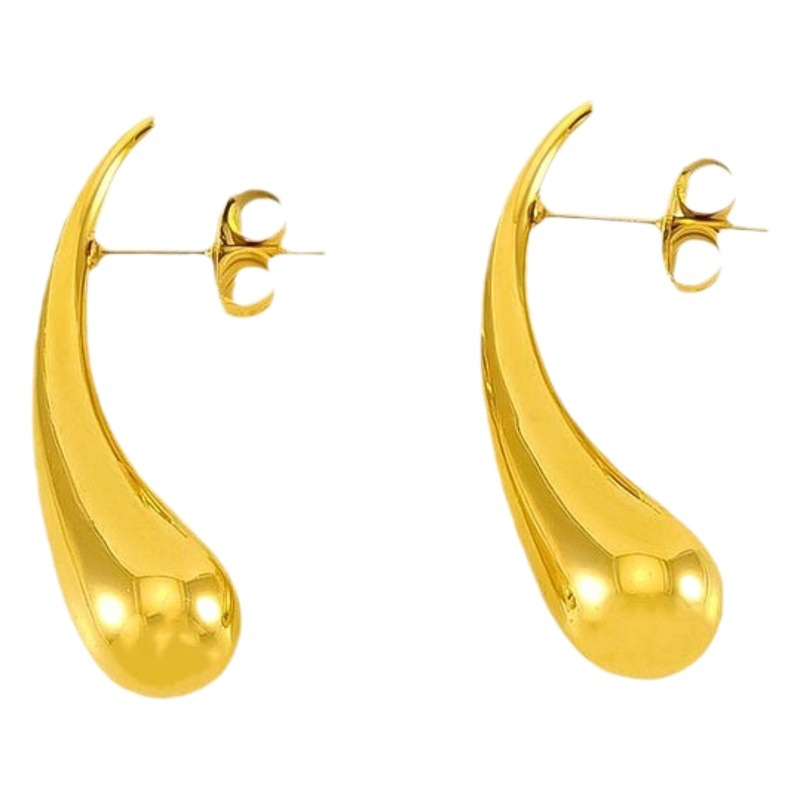 Moda europea y americana diseño personalizado pendientes en forma de gota de acero inoxidable chapado 18K oro diamante incrustado luz lujo ins estilo pendientes de las mujeres
