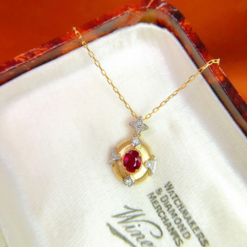 Vintage Style Oval Copper Inlay Artificial Diamond Pendant Necklace 1 Piece