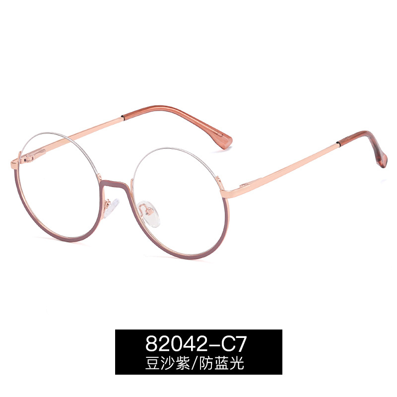82042 europeo y americano nuevo metal marco redondo anti-azul luz gafas medio marco gafas marco puede ser equipado con gafas de grado de miopía