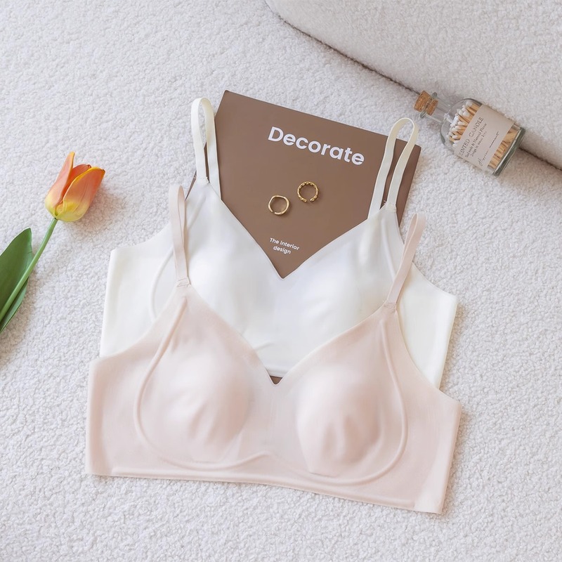 Thin Rabbit Ears Cool Seamless Underwear Women's Summer No Wires Big Breast Revealing Small Breast Reduction Breathable Bra