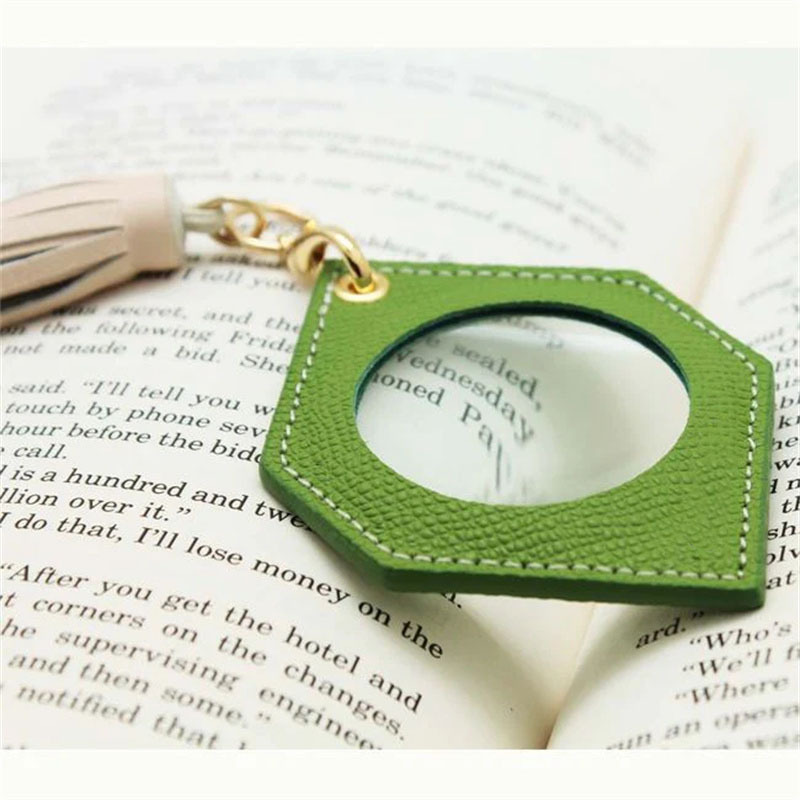 简约人工皮革放大镜皮套 流苏吊坠老年人阅读放大镜 便携式放大器