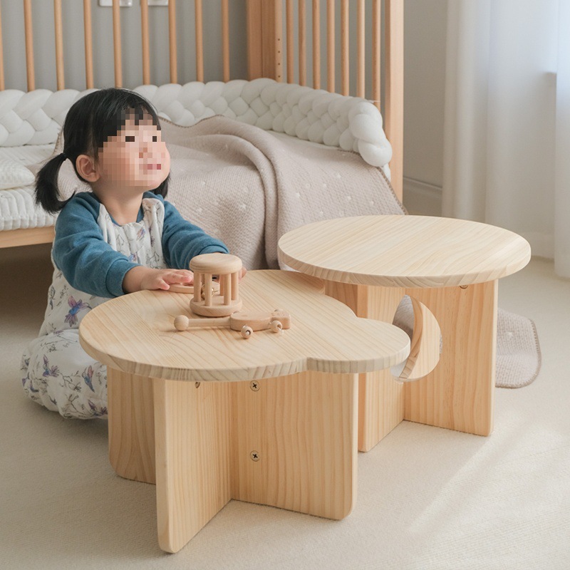 Baran Solid Wood Table Children's Small Table Kindergarten Handmade Table Small Round Table Study Table Korean Small Coffee Table Ornaments