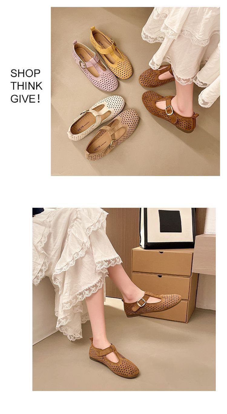 French-style Mary Jane For Women, 2026 Summer Collection, Round Toe, Shallow Cut, Hollowed-out, Breathable, Comfortable,_vogvips.com