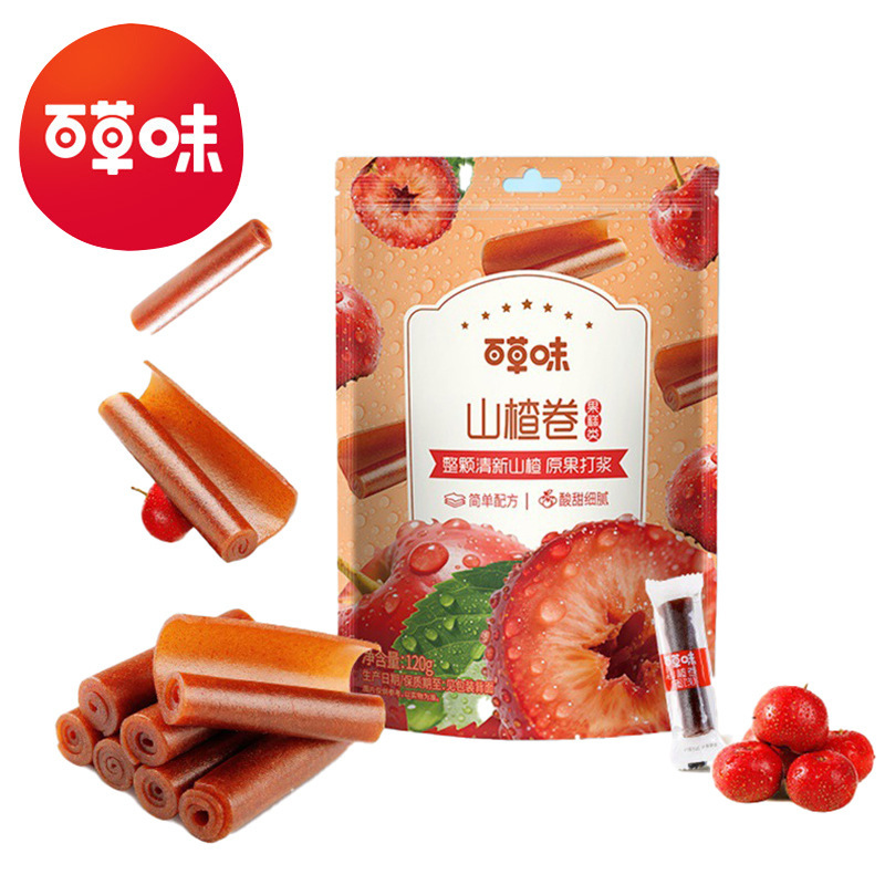 Baicaowei Hawthorn Rolls 120g Box Size 60 Pack Snacks Candied Fruits Children's Snacks Casual Snacks Wholesale