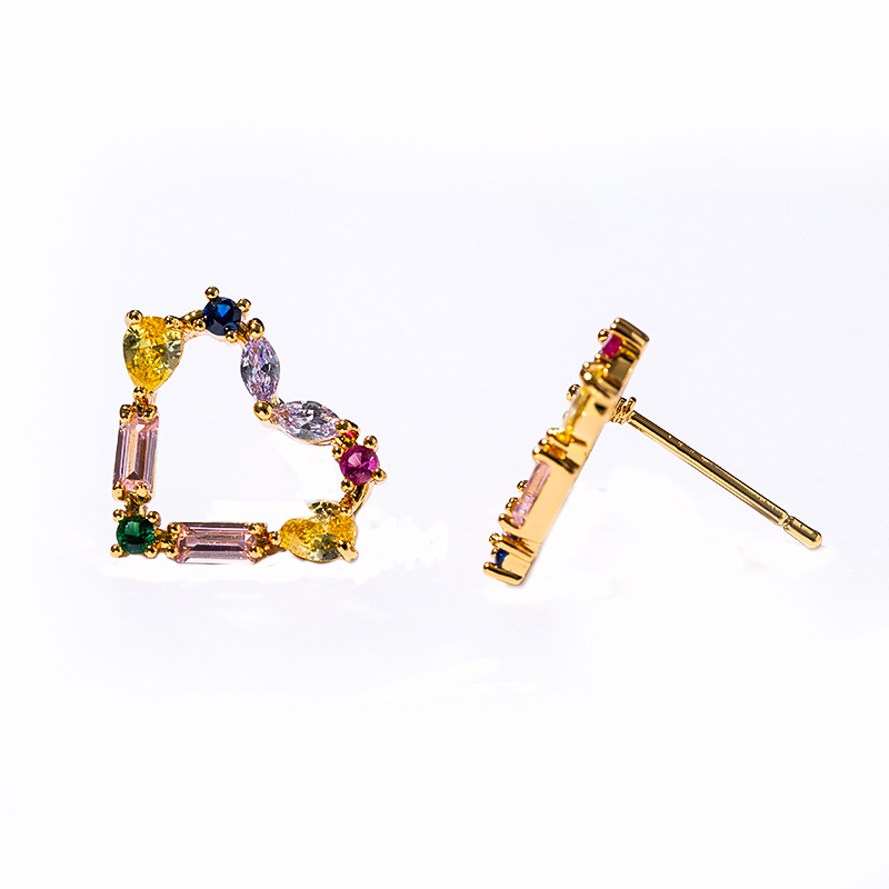 304 Stainless Steel Ear Needle Material 1 Pair Simple Style Heart Shape Plating Copper Zircon Ear Studs