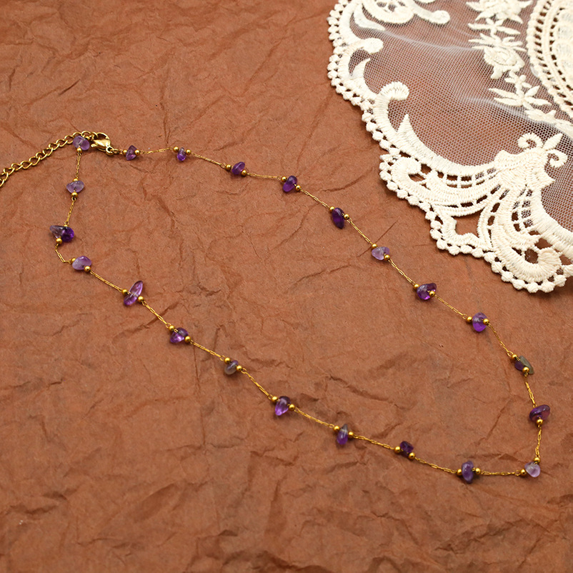 Fashion Sweet Natural Stone Handmade Chain Stainless Steel Necklace Bracelet Set