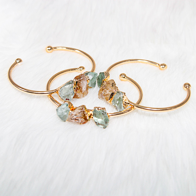 Fashion Irregular natural stone Metal Asymmetrical Gold Plated Inlay Crystal Bangle 1 Piece