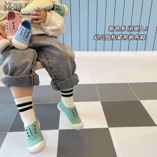 TS slip-on children's shoes children's canvas shoes low-top 2024 spring and autumn boys and girls kindergarten indoor shoes