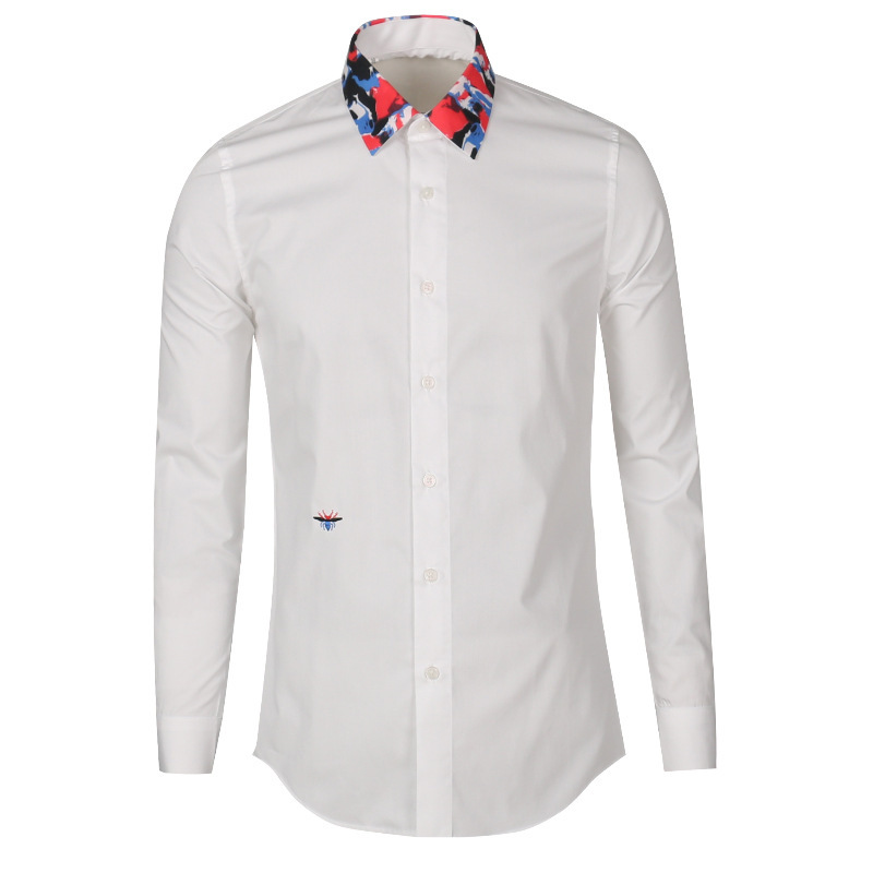 Fall/Winter New long sleeve shirt when red, white and blue bees embroidery contrast color black and white large size shirt a generation of hair