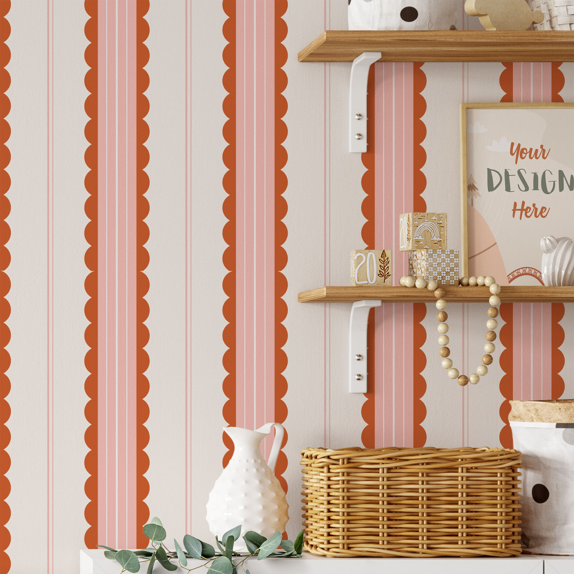 Sweet And Playful Scallop Stripe Simple Wallpaper For Children's Rooms, Self-adhesive Mural, A Popular Export Product_maomaolike.com